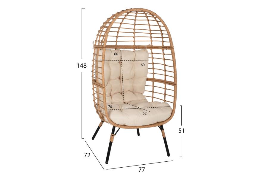 ΠΟΛΥΘΡΟΝΑ Τ.ΦΩΛΙΑ RATTAN HM5869.01 ΜΕΤΑΛ. ΠΟΔΙΑ ΜΑΥΡΑ 77x72x148 εκ.