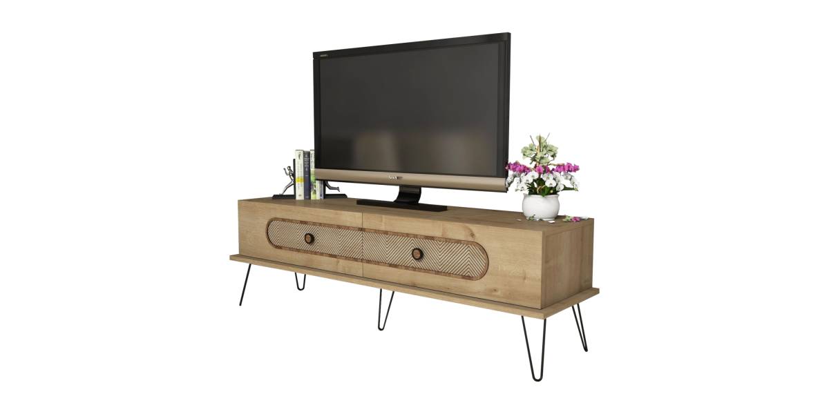 ΕΠΙΠΛΟ ΤΗΛΕΟΡΑΣΗΣ HM9511.02 ΜΕΛΑΜΙΝΗΣ ΦΥΣΙΚΟ OAK ΧΡΩΜΑ ΜΕΤΑΛΛΙΚΑ ΠΟΔΙΑ 145x40x45Yεκ.