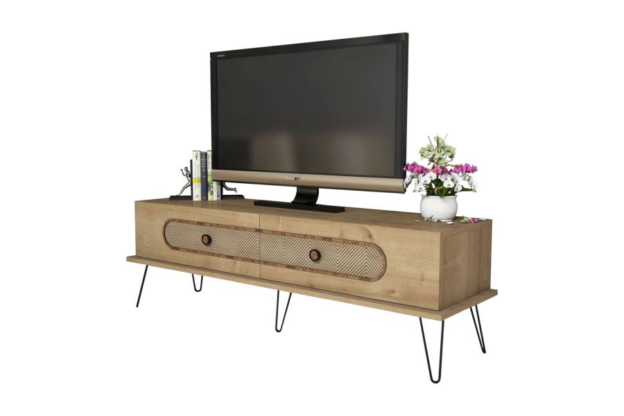 ΕΠΙΠΛΟ ΤΗΛΕΟΡΑΣΗΣ HM9511.02 ΜΕΛΑΜΙΝΗΣ ΦΥΣΙΚΟ OAK ΧΡΩΜΑ ΜΕΤΑΛΛΙΚΑ ΠΟΔΙΑ 145x40x45Yεκ.