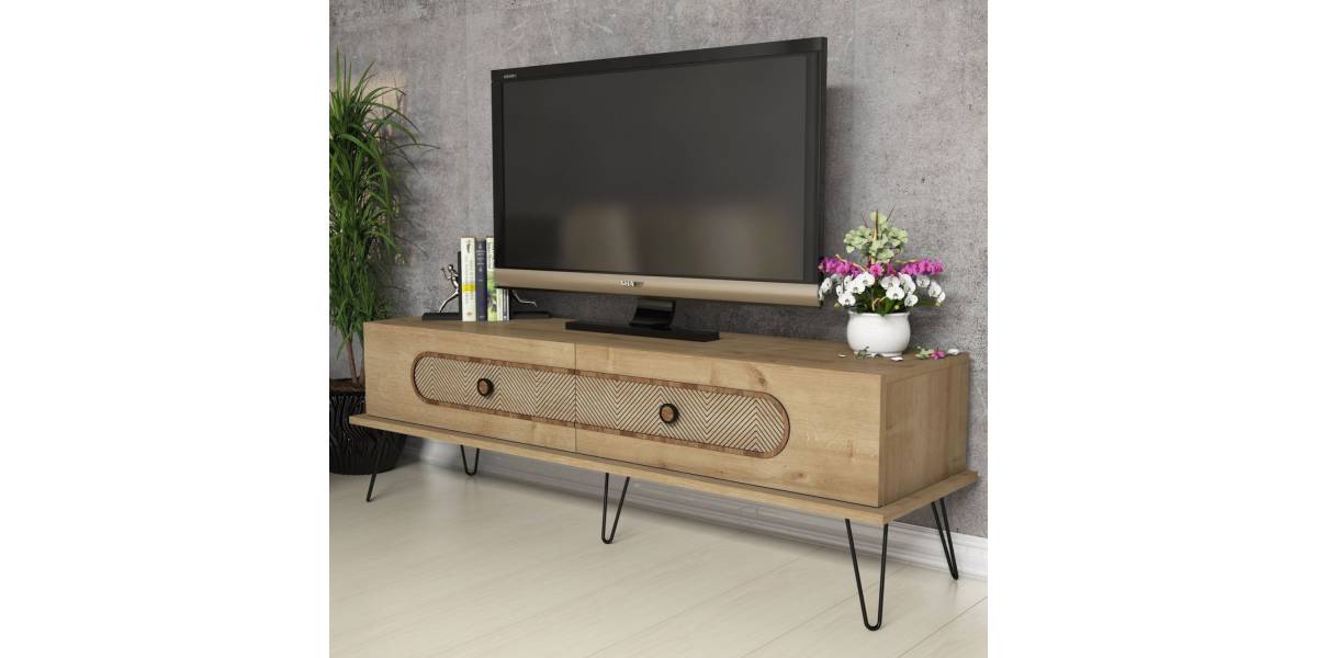 ΕΠΙΠΛΟ ΤΗΛΕΟΡΑΣΗΣ HM9511.02 ΜΕΛΑΜΙΝΗΣ ΦΥΣΙΚΟ OAK ΧΡΩΜΑ ΜΕΤΑΛΛΙΚΑ ΠΟΔΙΑ 145x40x45Yεκ.
