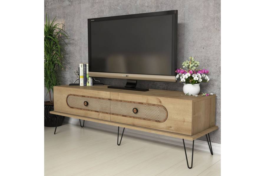 ΕΠΙΠΛΟ ΤΗΛΕΟΡΑΣΗΣ HM9511.02 ΜΕΛΑΜΙΝΗΣ ΦΥΣΙΚΟ OAK ΧΡΩΜΑ ΜΕΤΑΛΛΙΚΑ ΠΟΔΙΑ 145x40x45Yεκ.