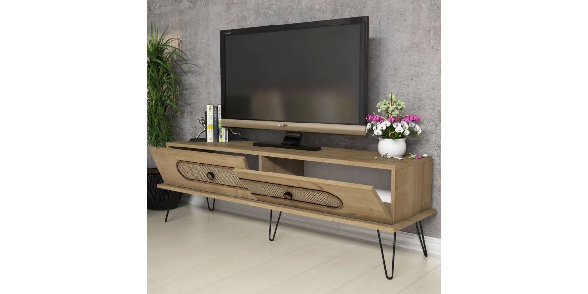 ΕΠΙΠΛΟ ΤΗΛΕΟΡΑΣΗΣ HM9511.02 ΜΕΛΑΜΙΝΗΣ ΦΥΣΙΚΟ OAK ΧΡΩΜΑ ΜΕΤΑΛΛΙΚΑ ΠΟΔΙΑ 145x40x45Yεκ.