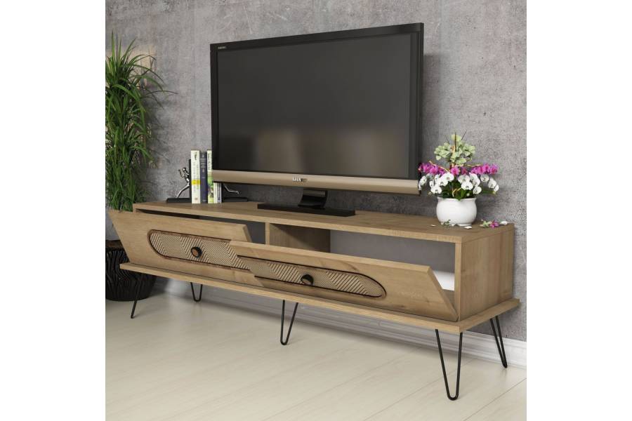 ΕΠΙΠΛΟ ΤΗΛΕΟΡΑΣΗΣ HM9511.02 ΜΕΛΑΜΙΝΗΣ ΦΥΣΙΚΟ OAK ΧΡΩΜΑ ΜΕΤΑΛΛΙΚΑ ΠΟΔΙΑ 145x40x45Yεκ.