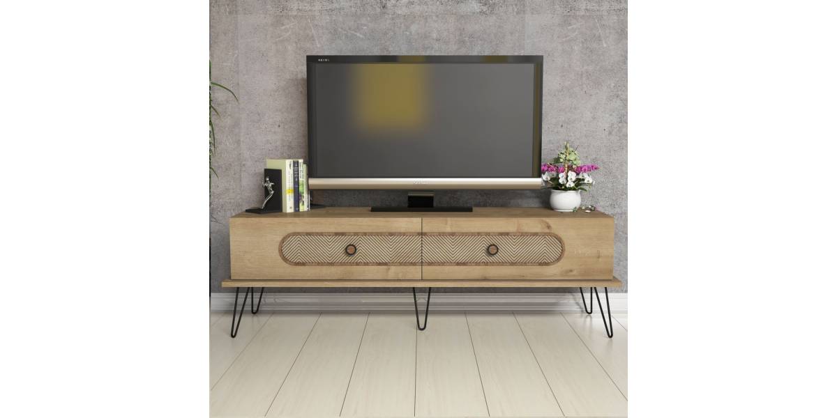ΕΠΙΠΛΟ ΤΗΛΕΟΡΑΣΗΣ HM9511.02 ΜΕΛΑΜΙΝΗΣ ΦΥΣΙΚΟ OAK ΧΡΩΜΑ ΜΕΤΑΛΛΙΚΑ ΠΟΔΙΑ 145x40x45Yεκ.