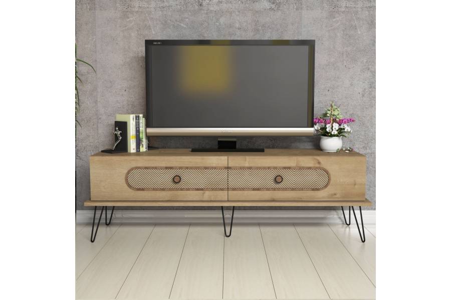 ΕΠΙΠΛΟ ΤΗΛΕΟΡΑΣΗΣ HM9511.02 ΜΕΛΑΜΙΝΗΣ ΦΥΣΙΚΟ OAK ΧΡΩΜΑ ΜΕΤΑΛΛΙΚΑ ΠΟΔΙΑ 145x40x45Yεκ.