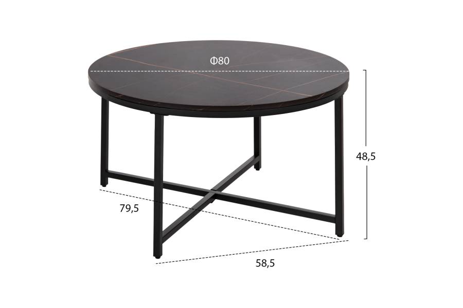 ΤΡΑΠΕΖΙ ΣΑΛΟΝΙΟΥ HM9420.03 BLACK MARBLE ΜΕΛΑΜΙΝΗ-ΜΑΥΡΗ ΜΕΤΑΛΛΙΚΗ ΒΑΣΗ Φ80x48,5Yεκ.