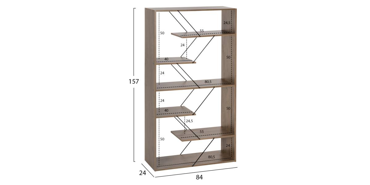 ΒΙΒΛΙΟΘΗΚΗ TARS HM2240.13 OLIVE GREY ΜΕΛΑΜΙΝΗ-ΜΑΥΡΕΣ ΜΕΤΑΛΛΙΚΕΣ ΒΕΡΓΕΣ 84x24x157Yεκ.