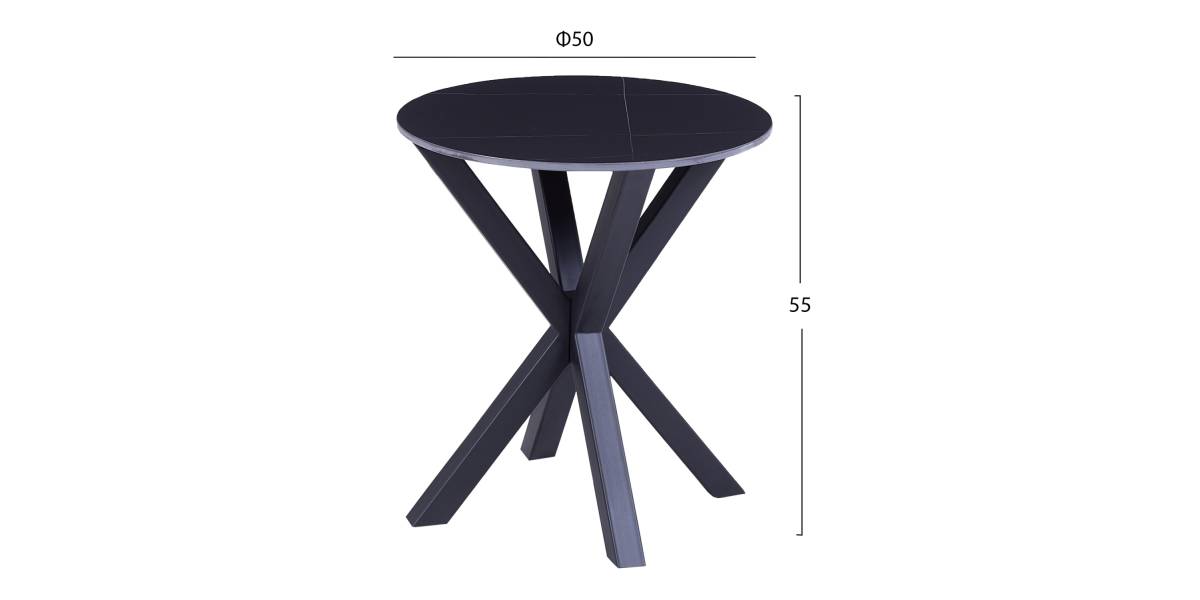 ΒΟΗΘΗΤΙΚΟ ΤΡΑΠΕΖΑΚΙ ΣΤΡΟΓΓΥΛΟ HM9473.04 BLACK MARBLE ΕΠΙΦΑΝΕΙΑ ΜΑΥΡΗ ΒΑΣΗ Φ50x55Yεκ.