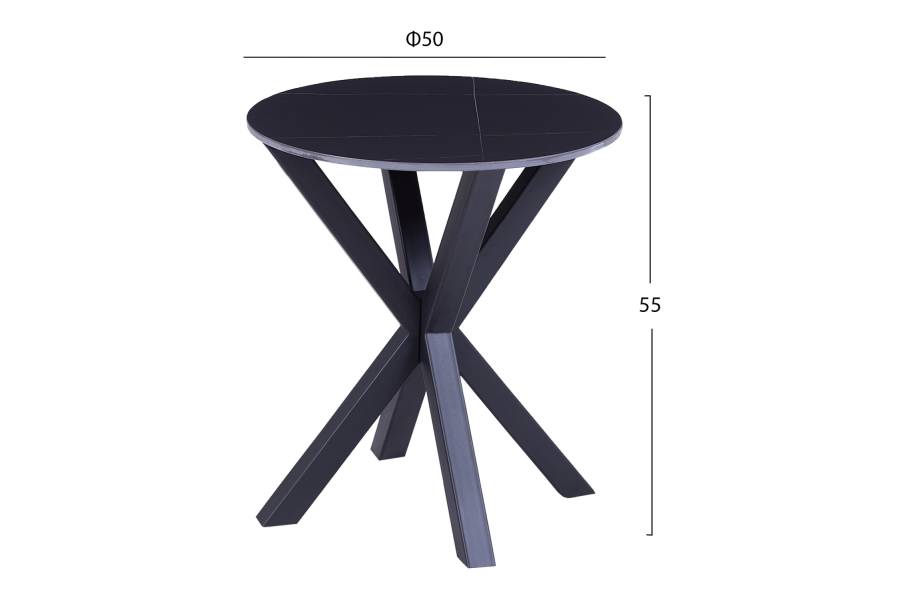 ΒΟΗΘΗΤΙΚΟ ΤΡΑΠΕΖΑΚΙ ΣΤΡΟΓΓΥΛΟ HM9473.04 BLACK MARBLE ΕΠΙΦΑΝΕΙΑ ΜΑΥΡΗ ΒΑΣΗ Φ50x55Yεκ.