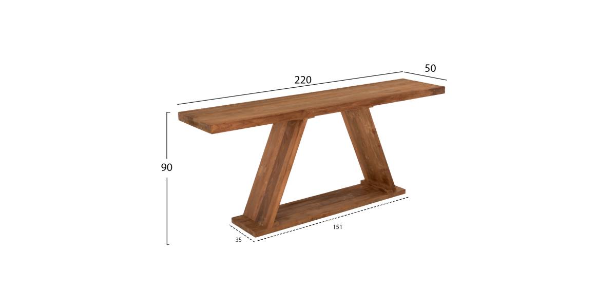 ΚΟΝΣΟΛΑ ΑΠΟ ΞΥΛΟ ΤΕΑΚ ΦΥΣΙΚΟ ΧΡΩΜΑ HM9555 220x50x90Υεκ.