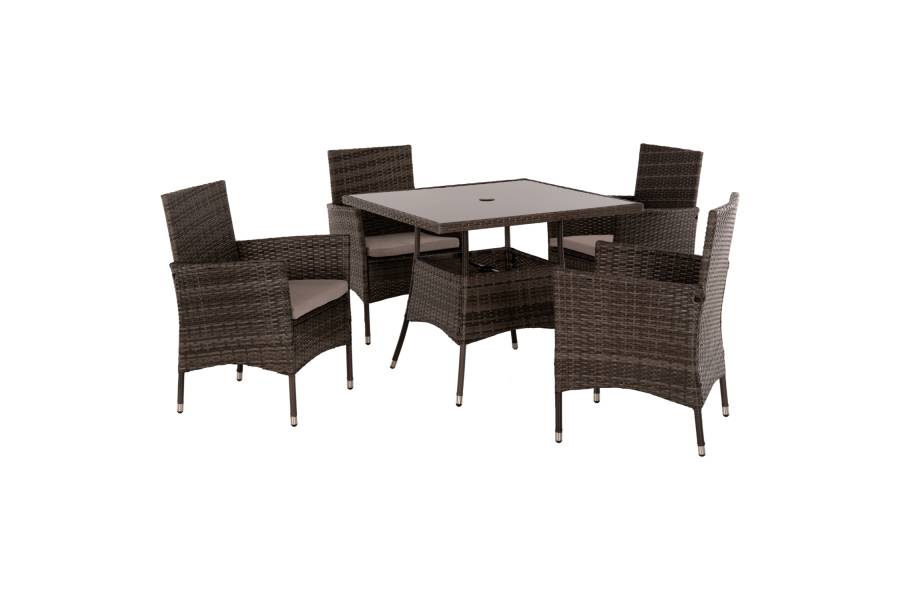 ΣΕΤ ΤΡΑΠΕΖΑΡΙΑΣ ΕΞΩΤ.ΧΩΡΟΥ 5ΤΜΧ HM5965 ΚΑΦΕ RATTAN-ΜΕΤΑΛΛΙΚΟΣ ΣΚΕΛΕΤΟΣ-ΓΥΑΛΙΝΗ ΕΠΙΦΑΝΕΙΑ