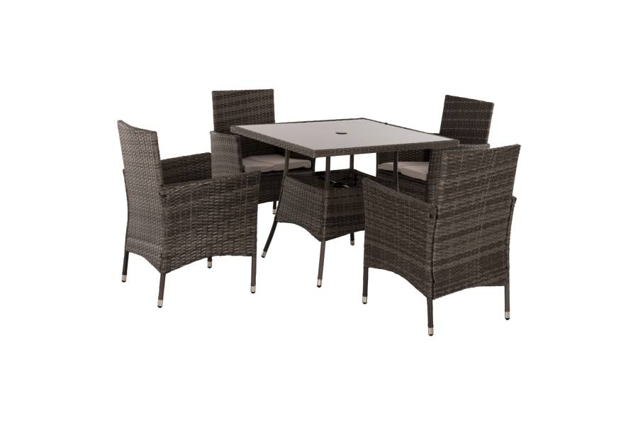 ΣΕΤ ΤΡΑΠΕΖΑΡΙΑΣ ΕΞΩΤ.ΧΩΡΟΥ 5ΤΜΧ HM5965 ΚΑΦΕ RATTAN-ΜΕΤΑΛΛΙΚΟΣ ΣΚΕΛΕΤΟΣ-ΓΥΑΛΙΝΗ ΕΠΙΦΑΝΕΙΑ