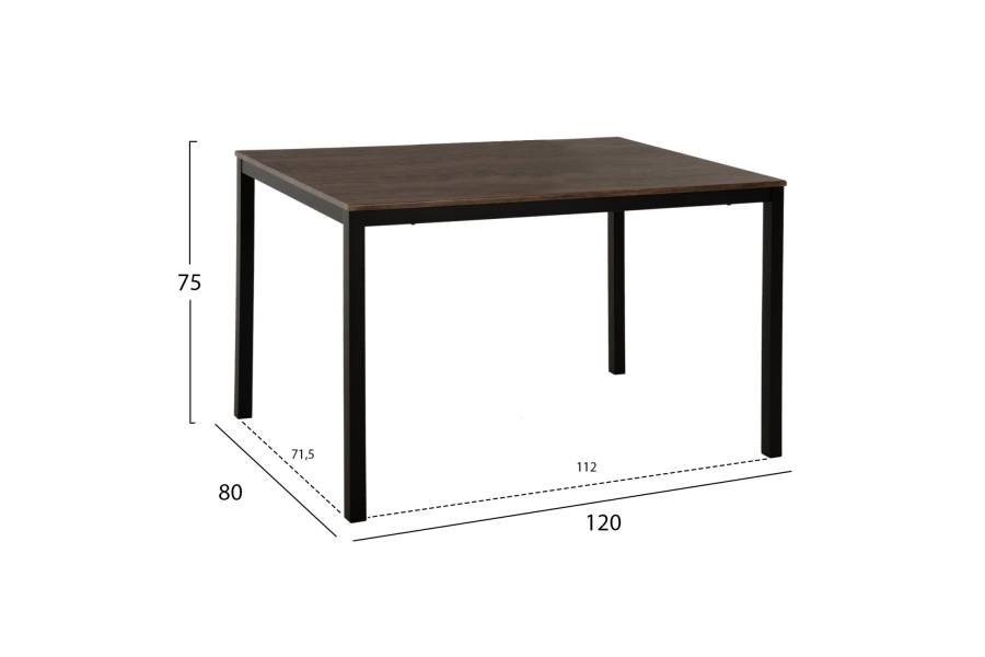 ΤΡΑΠΕΖΙ ΤΡΑΠΕΖΑΡΙΑΣ GOOSE HM9532 MDF ΚΑΡΥΔΙ-ΜΑΥΡΟ ΜΕΤΑΛΛΟ 120X80Χ75Yεκ.
