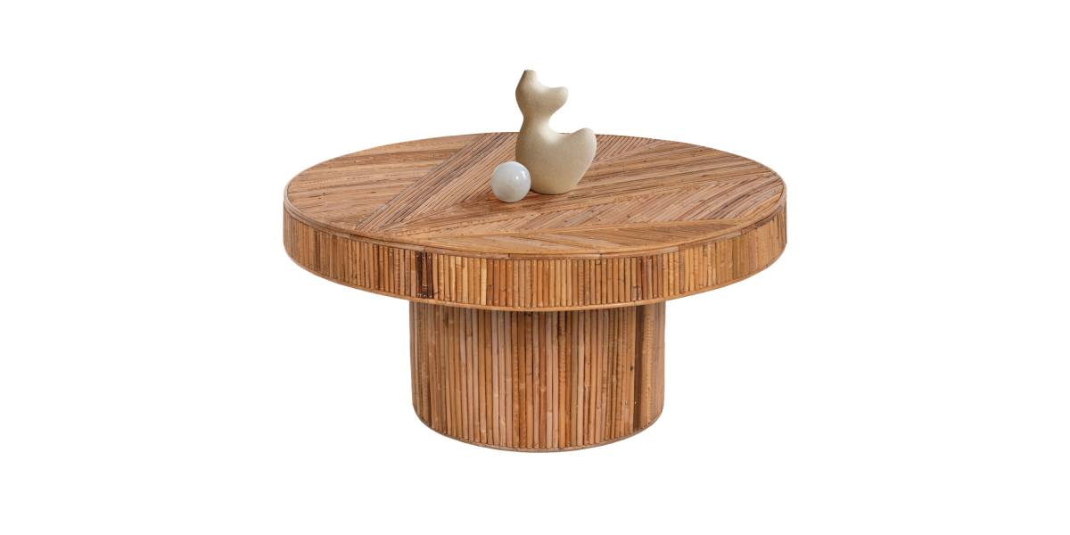 ΤΡΑΠΕΖΙ ΣΑΛΟΝΙΟΥ GATSBY ΣΤΡΟΓΓΥΛΟ HM9651 RATTAN ΧΡΩΜΑ ΦΥΣΙΚΟ Φ100x50Y εκ.
