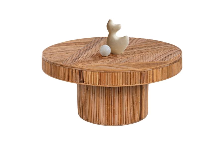 ΤΡΑΠΕΖΙ ΣΑΛΟΝΙΟΥ GATSBY ΣΤΡΟΓΓΥΛΟ HM9651 RATTAN ΧΡΩΜΑ ΦΥΣΙΚΟ Φ100x50Y εκ.