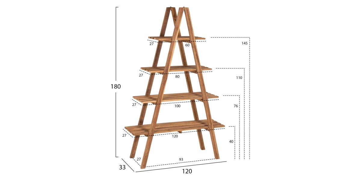ΒΙΒΛΙΟΘΗΚΗ STAM HM7895 TEAK ΞΥΛΟ ΣΕ ΦΥΣΙΚΟ ΧΡΩΜΑ 120x33x180Y εκ.