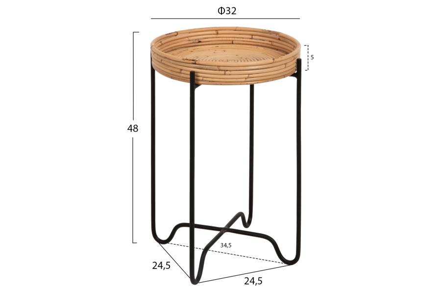 ΤΡΑΠΕΖΑΚΙ ΒΟΗΘΗΤΙΚΟ FLY HM7905 RATTAN ΦΥΣΙΚΟ ΧΡΩΜΑ-ΜΕΤΑΛΛΙΚΗ ΒΑΣΗ ΜΑΥΡΗ Φ32x48Yεκ.