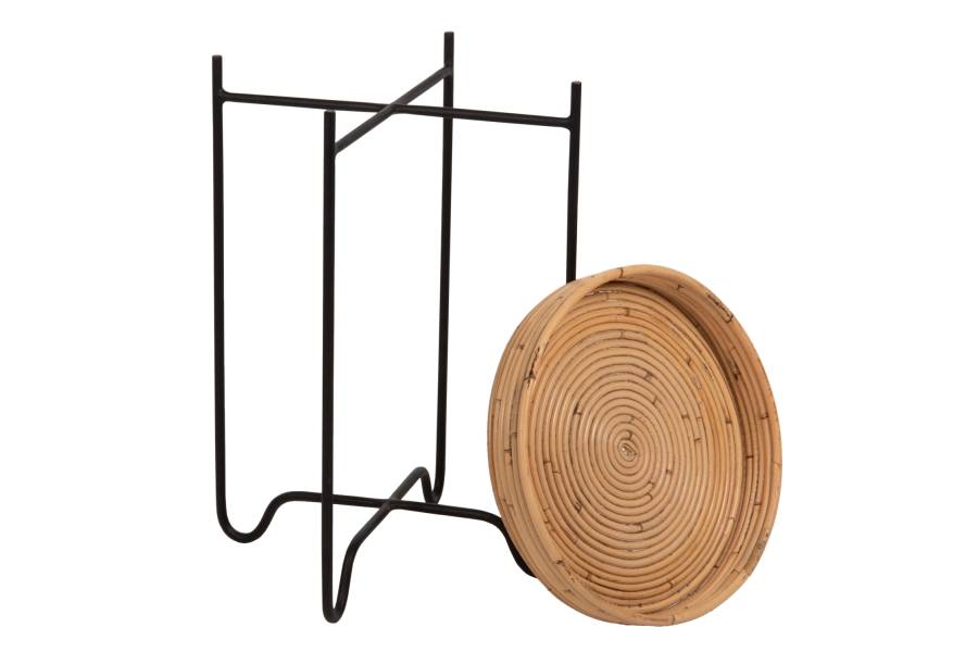 ΤΡΑΠΕΖΑΚΙ ΒΟΗΘΗΤΙΚΟ FLY HM7905 RATTAN ΦΥΣΙΚΟ ΧΡΩΜΑ-ΜΕΤΑΛΛΙΚΗ ΒΑΣΗ ΜΑΥΡΗ Φ32x48Yεκ.