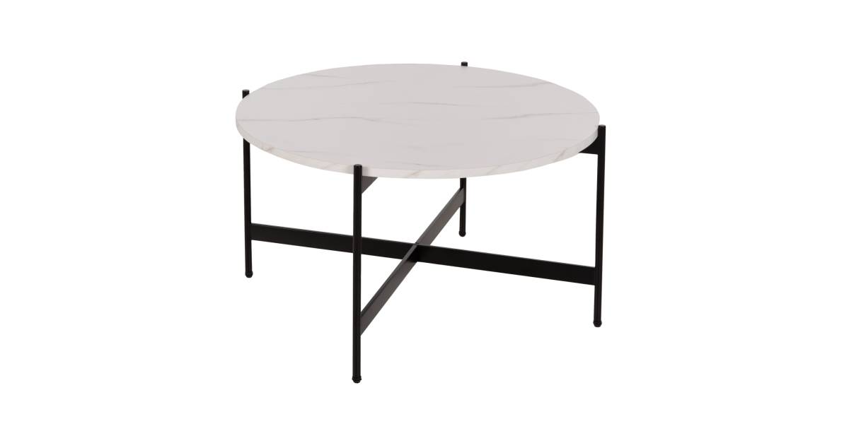ΤΡΑΠΕΖΙ ΣΑΛΟΝΙΟΥ HM9588.05 MDF ΛΕΥΚΟ ΜΑΡΜΑΡΟ-ΜΑΥΡΗ ΜΕΤΑΛΛΙΚΗ ΒΑΣΗ Φ80x45Υεκ.