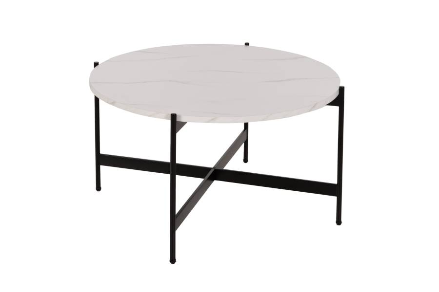 ΤΡΑΠΕΖΙ ΣΑΛΟΝΙΟΥ HM9588.05 MDF ΛΕΥΚΟ ΜΑΡΜΑΡΟ-ΜΑΥΡΗ ΜΕΤΑΛΛΙΚΗ ΒΑΣΗ Φ80x45Υεκ.