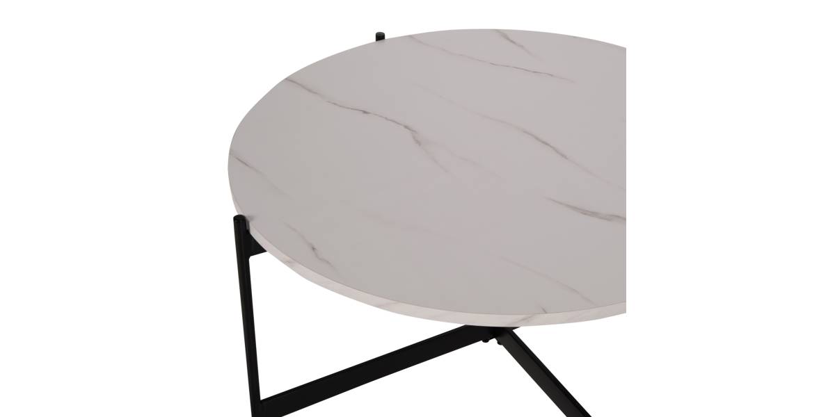 ΤΡΑΠΕΖΙ ΣΑΛΟΝΙΟΥ HM9588.05 MDF ΛΕΥΚΟ ΜΑΡΜΑΡΟ-ΜΑΥΡΗ ΜΕΤΑΛΛΙΚΗ ΒΑΣΗ Φ80x45Υεκ.