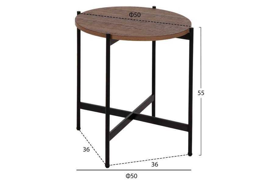 ΒΟΗΘΗΤΙΚΟ ΤΡΑΠΕΖΙ HM9589.04 MDF ΚΑΡΥΔΙ-ΜΑΥΡΗ ΜΕΤΑΛΛΙΚΗ ΒΑΣΗ Φ50x55Υεκ.