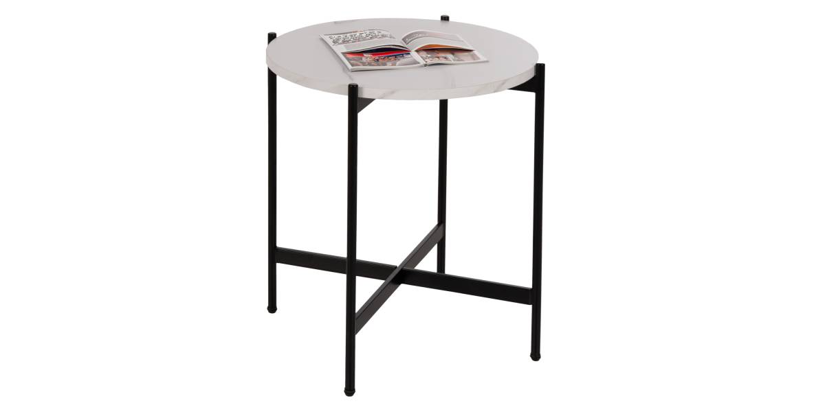 ΒΟΗΘΗΤΙΚΟ ΤΡΑΠΕΖΙ HM9589.05 MDF ΛΕΥΚΟ ΜΑΡΜΑΡΟ-ΜΑΥΡΗ ΜΕΤΑΛΛΙΚΗ ΒΑΣΗ Φ50x55Υεκ.
