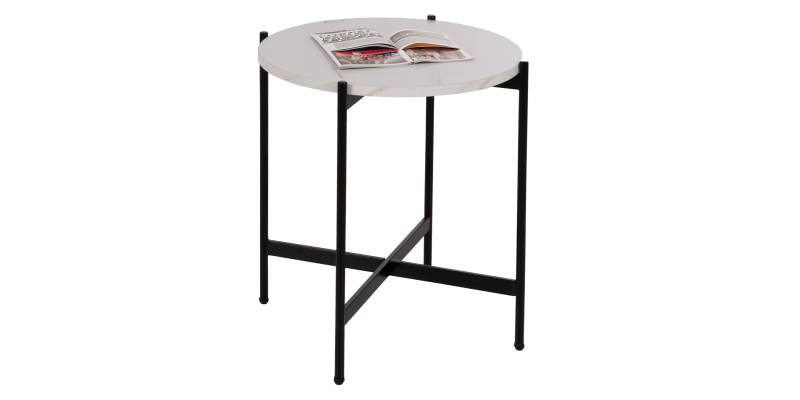 ΒΟΗΘΗΤΙΚΟ ΤΡΑΠΕΖΙ HM9589.05 MDF ΛΕΥΚΟ ΜΑΡΜΑΡΟ-ΜΑΥΡΗ ΜΕΤΑΛΛΙΚΗ ΒΑΣΗ Φ50x55Υεκ.