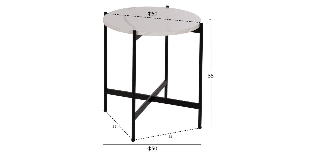 ΒΟΗΘΗΤΙΚΟ ΤΡΑΠΕΖΙ HM9589.05 MDF ΛΕΥΚΟ ΜΑΡΜΑΡΟ-ΜΑΥΡΗ ΜΕΤΑΛΛΙΚΗ ΒΑΣΗ Φ50x55Υεκ.