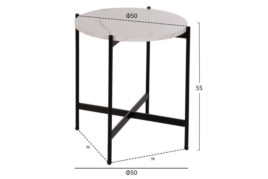 ΒΟΗΘΗΤΙΚΟ ΤΡΑΠΕΖΙ HM9589.05 MDF ΛΕΥΚΟ ΜΑΡΜΑΡΟ-ΜΑΥΡΗ ΜΕΤΑΛΛΙΚΗ ΒΑΣΗ Φ50x55Υεκ.