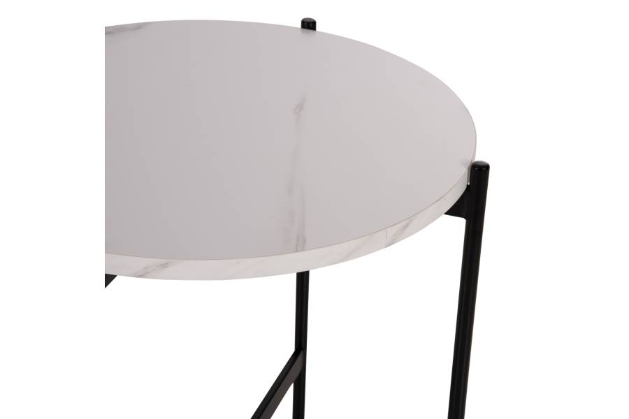 ΒΟΗΘΗΤΙΚΟ ΤΡΑΠΕΖΙ HM9589.05 MDF ΛΕΥΚΟ ΜΑΡΜΑΡΟ-ΜΑΥΡΗ ΜΕΤΑΛΛΙΚΗ ΒΑΣΗ Φ50x55Υεκ.