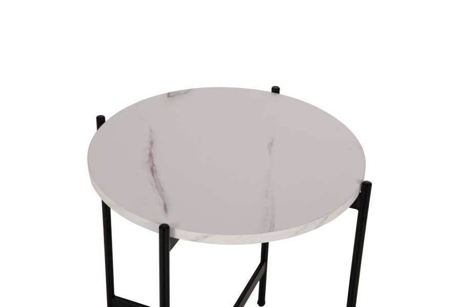 ΒΟΗΘΗΤΙΚΟ ΤΡΑΠΕΖΙ HM9589.05 MDF ΛΕΥΚΟ ΜΑΡΜΑΡΟ-ΜΑΥΡΗ ΜΕΤΑΛΛΙΚΗ ΒΑΣΗ Φ50x55Υεκ.