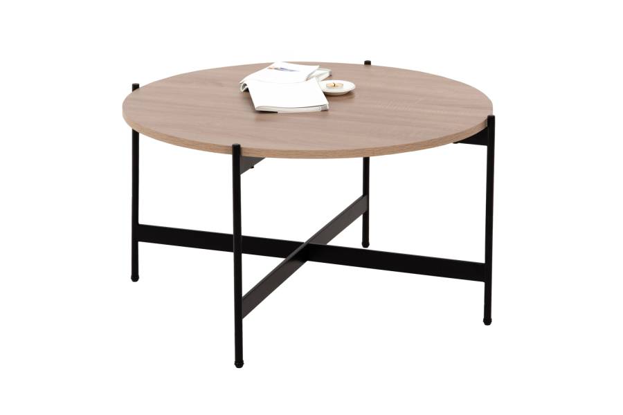 ΤΡΑΠΕΖΙ ΣΑΛΟΝΙΟΥ HM9588.03 MDF ΣΟΝΑΜΑ-ΜΑΥΡΗ ΜΕΤΑΛΛΙΚΗ ΒΑΣΗ Φ80x45Υεκ.