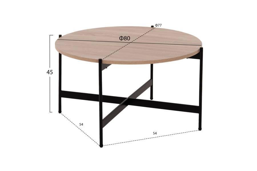 ΤΡΑΠΕΖΙ ΣΑΛΟΝΙΟΥ HM9588.03 MDF ΣΟΝΑΜΑ-ΜΑΥΡΗ ΜΕΤΑΛΛΙΚΗ ΒΑΣΗ Φ80x45Υεκ.
