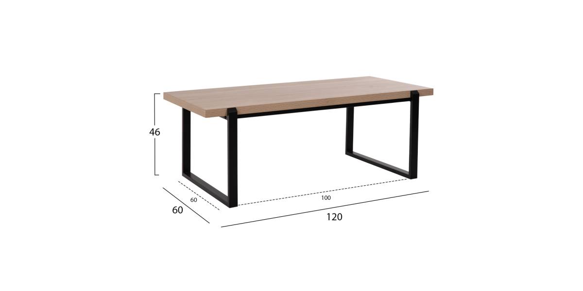 ΤΡΑΠΕΖΙ ΣΑΛΟΝΙΟΥ SHABEN HM9585.03 MDF SONOMA-ΜΑΥΡΗ ΜΕΤΑΛΛΙΚΗ ΒΑΣΗ 120x60X46Yεκ.