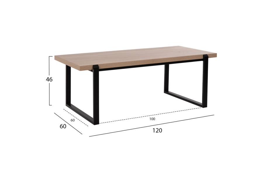 ΤΡΑΠΕΖΙ ΣΑΛΟΝΙΟΥ SHABEN HM9585.03 MDF SONOMA-ΜΑΥΡΗ ΜΕΤΑΛΛΙΚΗ ΒΑΣΗ 120x60X46Yεκ.