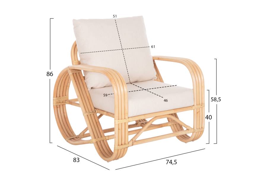 ΠΟΛΥΘΡΟΝΑ BARONESS HM9813 ΦΥΣΙΚΟ RATTAN ΚΑΙ ΛΕΥΚΑ ΜΑΞΙΛΑΡΙΑ 81x90x92Yεκ.