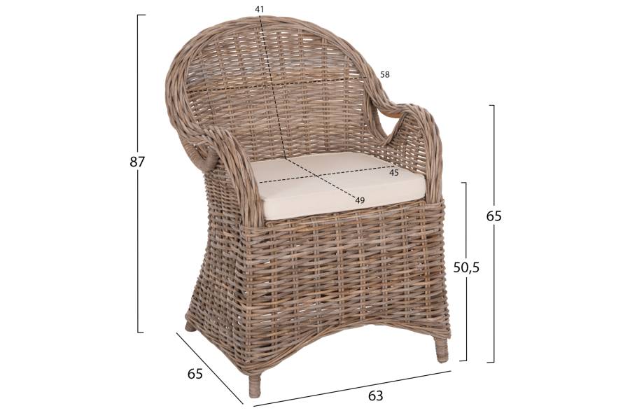 ΠΟΛΥΘΡΟΝΑ ΜΕ ΕΚΡΟΥ ΜΑΞΙΛΑΡΙ KEYLA HM9536 ΚΑΦΕ RATTAN 63x65x87Υεκ.