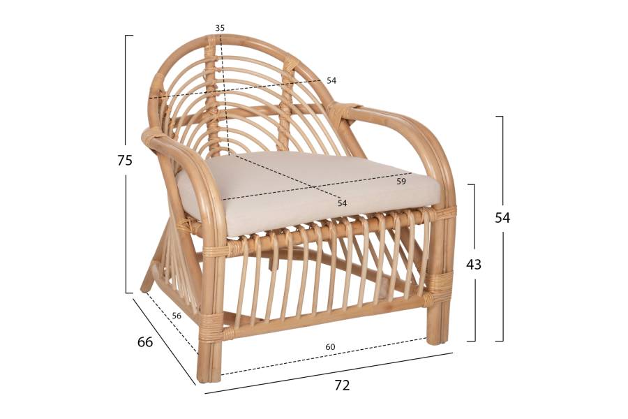 ΠΟΛΥΘΡΟΝΑ FEMUR HM9837 RATTAN ΣΕ ΦΥΣΙΚΟ- ΛΕΥΚΟ ΜΑΞΙΛΑΡΙ 72x66x75Υεκ.