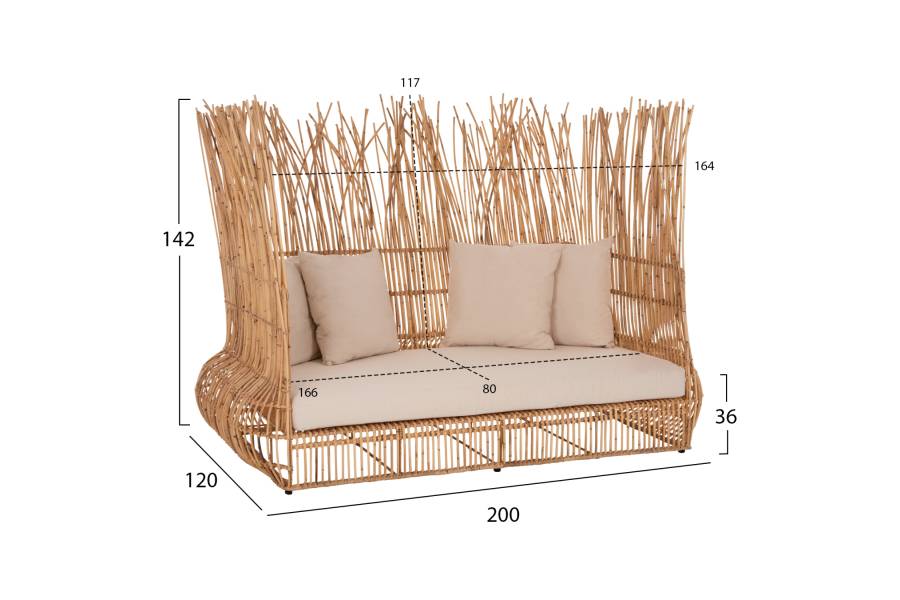 ΚΑΝΑΠΕΣ ΕΞ. ΧΩΡΟΥ ZEPHYR HM5988 ΚΑΛΑΜΙΑ RATTAN ΦΥΣΙΚΟ-ΜΠΕΖ ΜΑΞΙΛΑΡΙΑ 200x120x142Yεκ.