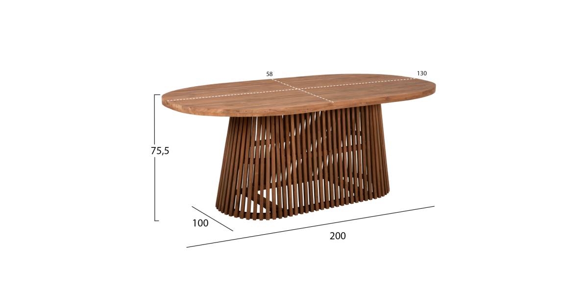 ΤΡΑΠΕΖΙ ΤΡΑΠΕΖΑΡΙΑΣ REMIK HM9835 RECYCLED ΤΕΑΚ ΣΕ ΦΥΣΙΚΟ 100x200x75,5Yεκ. TOP 4εκ.