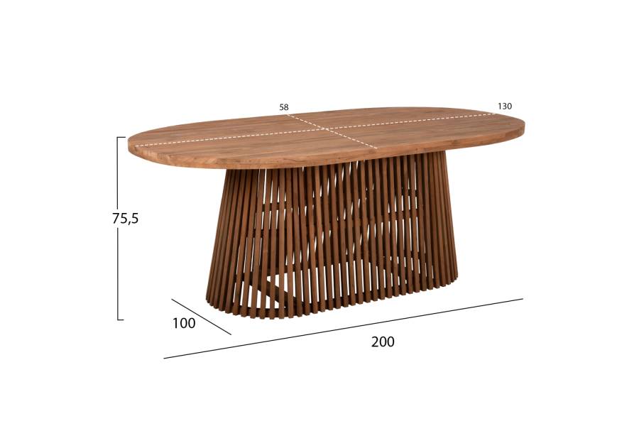 ΤΡΑΠΕΖΙ ΤΡΑΠΕΖΑΡΙΑΣ REMIK HM9835 RECYCLED ΤΕΑΚ ΣΕ ΦΥΣΙΚΟ 100x200x75,5Yεκ. TOP 4εκ.