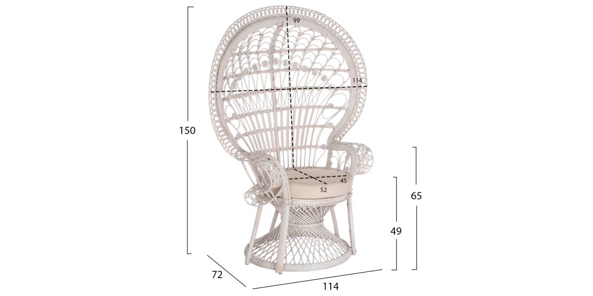 ΠΟΛΥΘΡΟΝΑ ROYAL PEACOCK HM9342.02 RATTAN ΣΕ ΛΕΥΚΟ-ΜΑΞΙΛΑΡΙ ΛΕΥΚΟ 114x72x150Yεκ.