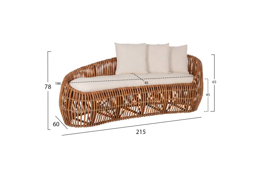 ΚΑΝΑΠΕΣ-ΑΝΑΚΛΙΝΤΡΟ LANTRY HM5991 ΦΥΣΙΚΟ RATTAN- ΛΕΥΚΑ ΜΑΞΙΛΑΡΙΑ 215x60x78Yεκ.