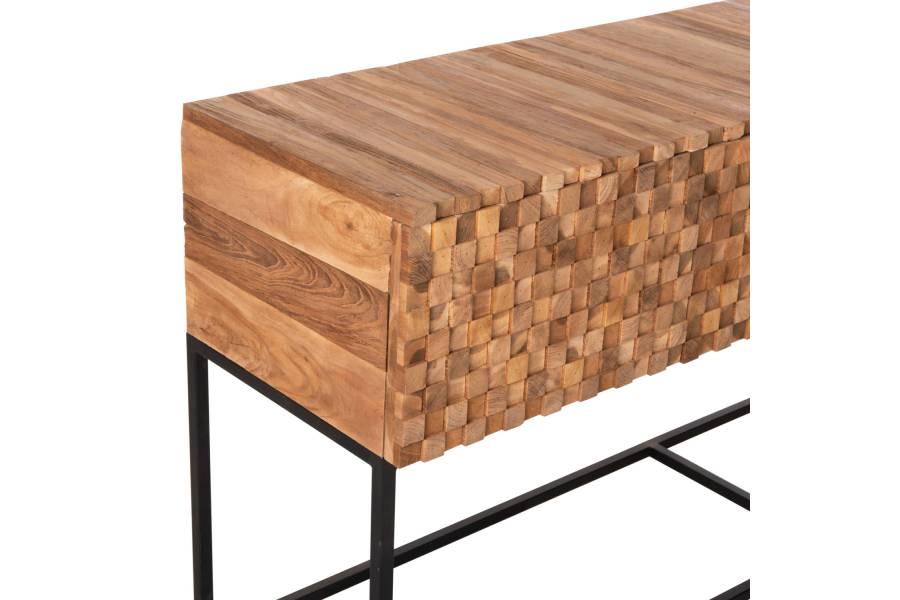 ΚΟΝΣΟΛΑ ΜΕ ΣΥΡΤΑΡΙΑ JORDI HM9801 ΞΥΛΟ TEAK ΦΥΣΙΚΟ-ΜΑΥΡΗ ΜΕΤΑΛΛΙΚΗ ΒΑΣΗ 180x43x79Υεκ.