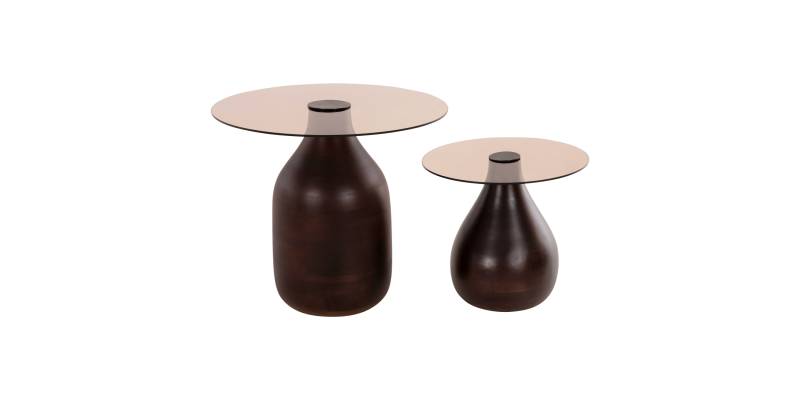 ΒΟΗΘΗΤΙΚΑ ΤΡΑΠΕΖΑΚΙΑ 2ΤΜΧ CHANG HM9668 ΞΥΛΟ MANGO-ΓΥΑΛΙ TOP Φ55x49,5Υ & Φ40x36,5Υεκ.