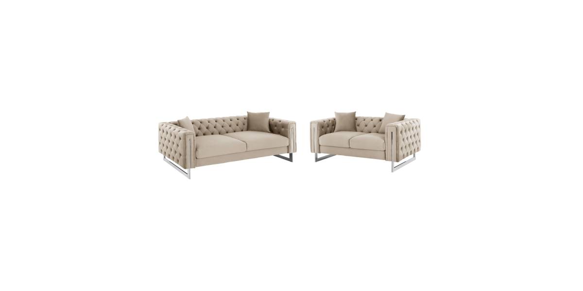 ΣΕΤ ΣΑΛΟΝΙ 2ΤΜΧ MOBAR τ.CHESTERFIELD HM11936.02 ΚΡΕΜ ΒΕΛΟΥΔΟ-ΜΕΤΑΛ.ΠΟΔΙΑ