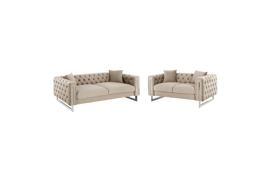 ΣΕΤ ΣΑΛΟΝΙ 2ΤΜΧ MOBAR τ.CHESTERFIELD HM11936.02 ΚΡΕΜ ΒΕΛΟΥΔΟ-ΜΕΤΑΛ.ΠΟΔΙΑ