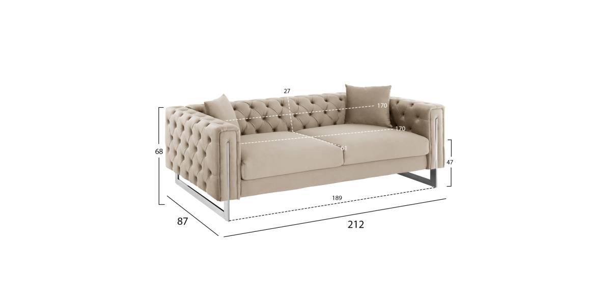 ΣΕΤ ΣΑΛΟΝΙ 2ΤΜΧ MOBAR τ.CHESTERFIELD HM11936.02 ΚΡΕΜ ΒΕΛΟΥΔΟ-ΜΕΤΑΛ.ΠΟΔΙΑ