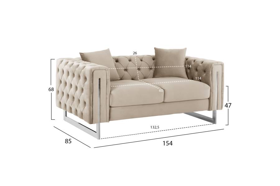 ΣΕΤ ΣΑΛΟΝΙ 2ΤΜΧ MOBAR τ.CHESTERFIELD HM11936.02 ΚΡΕΜ ΒΕΛΟΥΔΟ-ΜΕΤΑΛ.ΠΟΔΙΑ